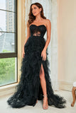 Vestido de Graduación Negro Sin Tirantes
