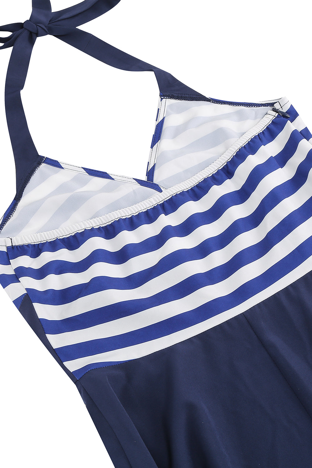 Halter Rayas Azul Vestido Retro Con Bolsillos