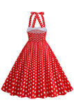 Red Halter Polka Dots 1950s Vestido