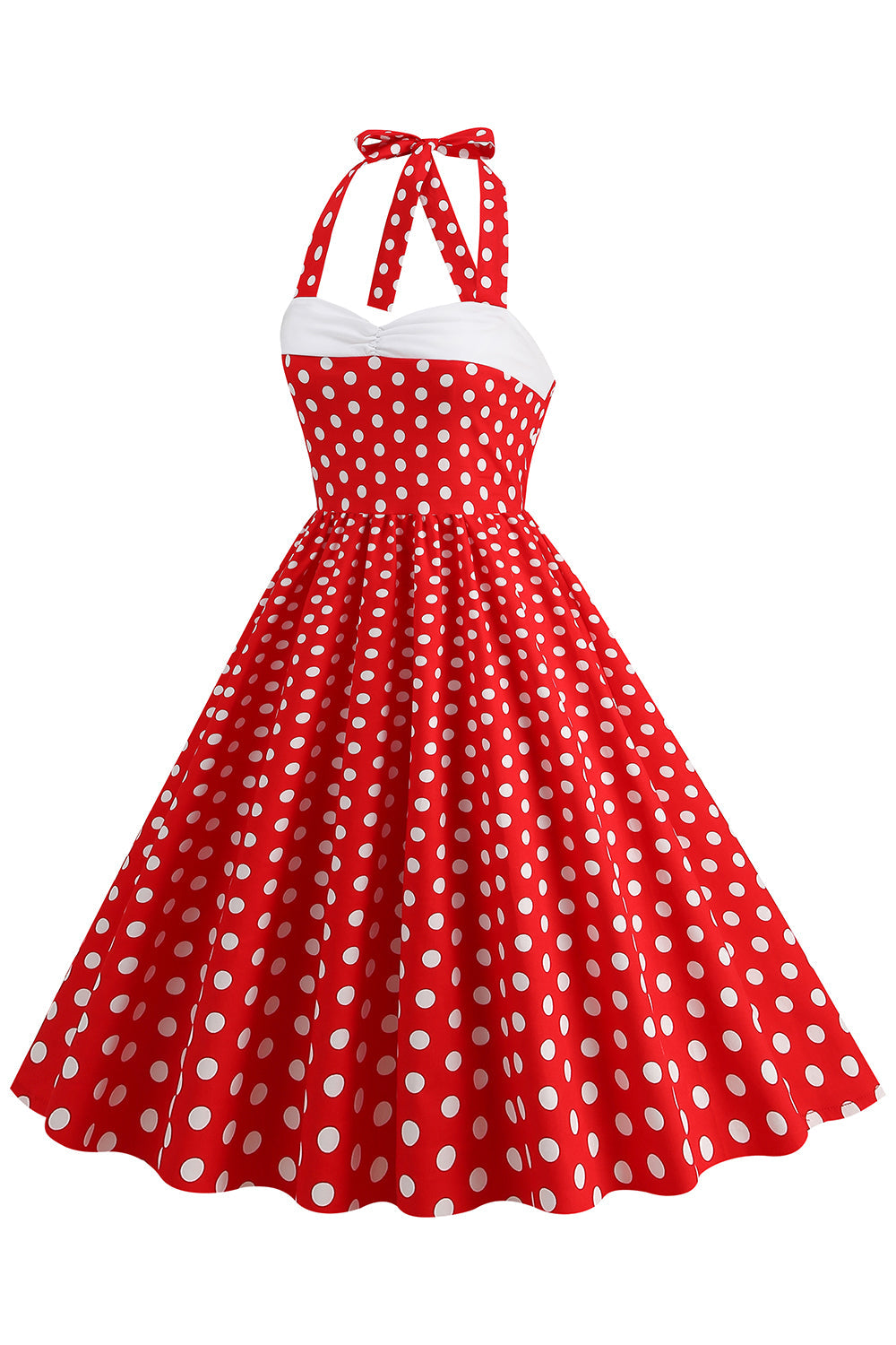Red Halter Polka Dots 1950s Vestido