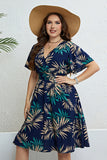 Talla Grande Azul Marino Cuello en V Vestido de Verano