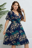 Talla Grande Azul Marino Cuello en V Vestido de Verano