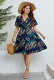 Talla Grande Azul Marino Cuello en V Vestido de Verano