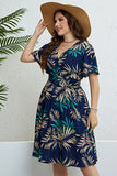 Talla Grande Azul Marino Cuello en V Vestido de Verano