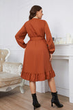 Vestido de Verano Marrón Mangas Largas Talla Grande Volantes