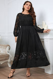 Negro Talla Grande Mangas Largas Cuello Redondo Vestido de Verano