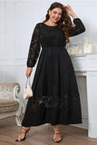 Negro Talla Grande Mangas Largas Cuello Redondo Vestido de Verano