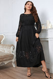 Negro Talla Grande Mangas Largas Cuello Redondo Vestido de Verano