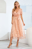 A-Line Blush Vestido Casual con mangas cortas