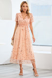 A-Line Blush Vestido Casual con mangas cortas
