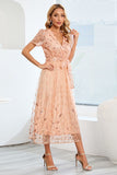 A-Line Blush Vestido Casual con mangas cortas