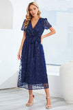 A-Line Blush Vestido Casual con mangas cortas