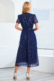 A-Line Blush Vestido Casual con mangas cortas