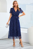 A-Line Blush Vestido Casual con mangas cortas