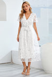 A-Line Blush Vestido Casual con mangas cortas