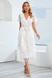 A-Line Blush Vestido Casual con mangas cortas