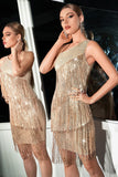 One Shoulder Champagne Homecoming Vestido con flecos