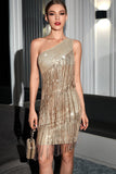 One Shoulder Champagne Homecoming Vestido con flecos