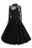 Negro Una línea Mangas largas Vestido de la década de 1950 con encaje