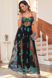 Verde oscuro Sparkly Long Prom Dress con lentejuelas