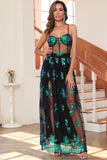 Verde oscuro Sparkly Long Prom Dress con lentejuelas