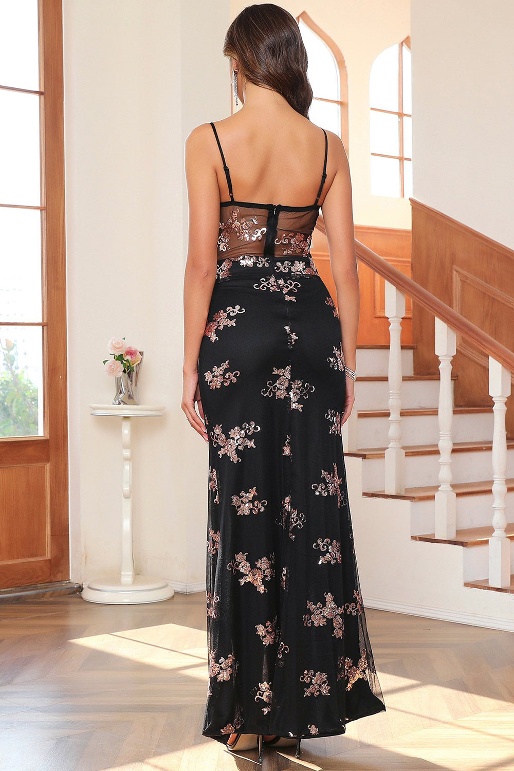 Vestido largo de baile de graduación verde oscuro con hendidura
