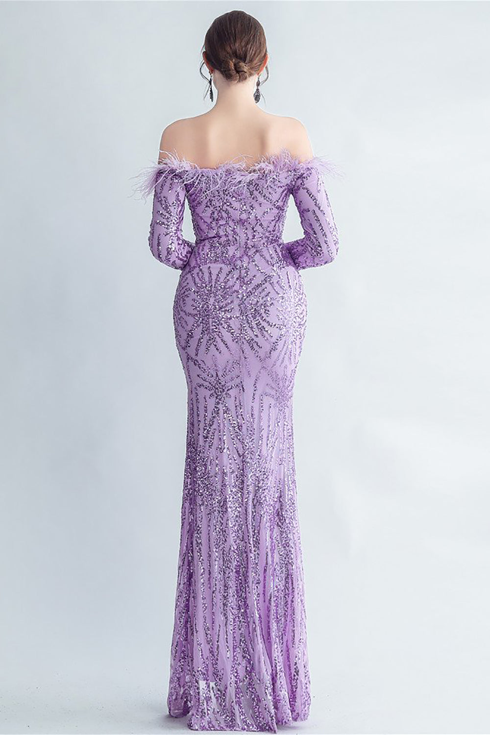 Sparkly Off The Shoulder Selentejuelas Golden Prom Vestido con plumas