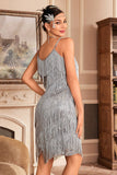 Tirantes de espagueti dorados con flecos Vestido del Gran Gatsby de los años 20