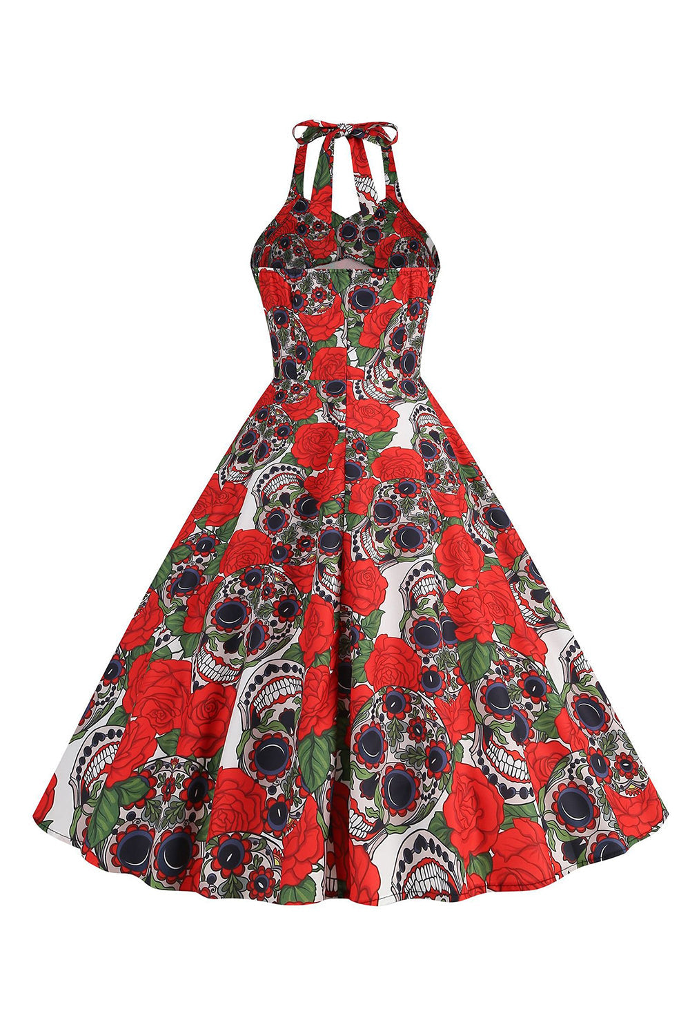 Halloween Black Halter Pumpkin Vestido impreso de la década de 1950