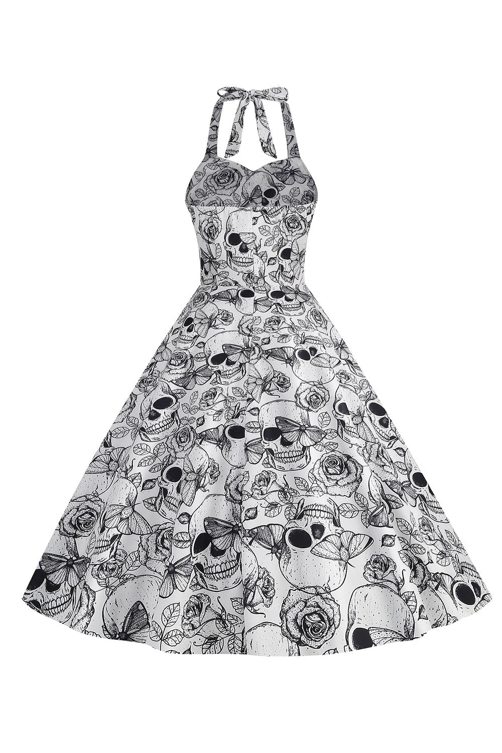 Halloween Black Halter Pumpkin Vestido impreso de la década de 1950