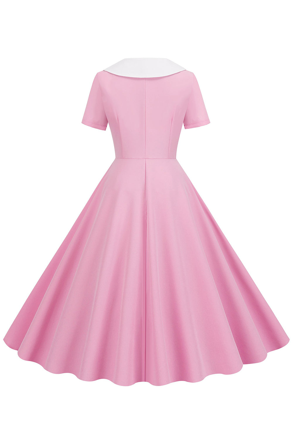 Una línea rosa sin manga corta vestido de 1950