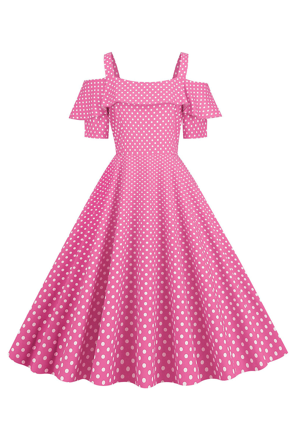 Cold Shoulder Polka Dots Pink 1950s Vestido