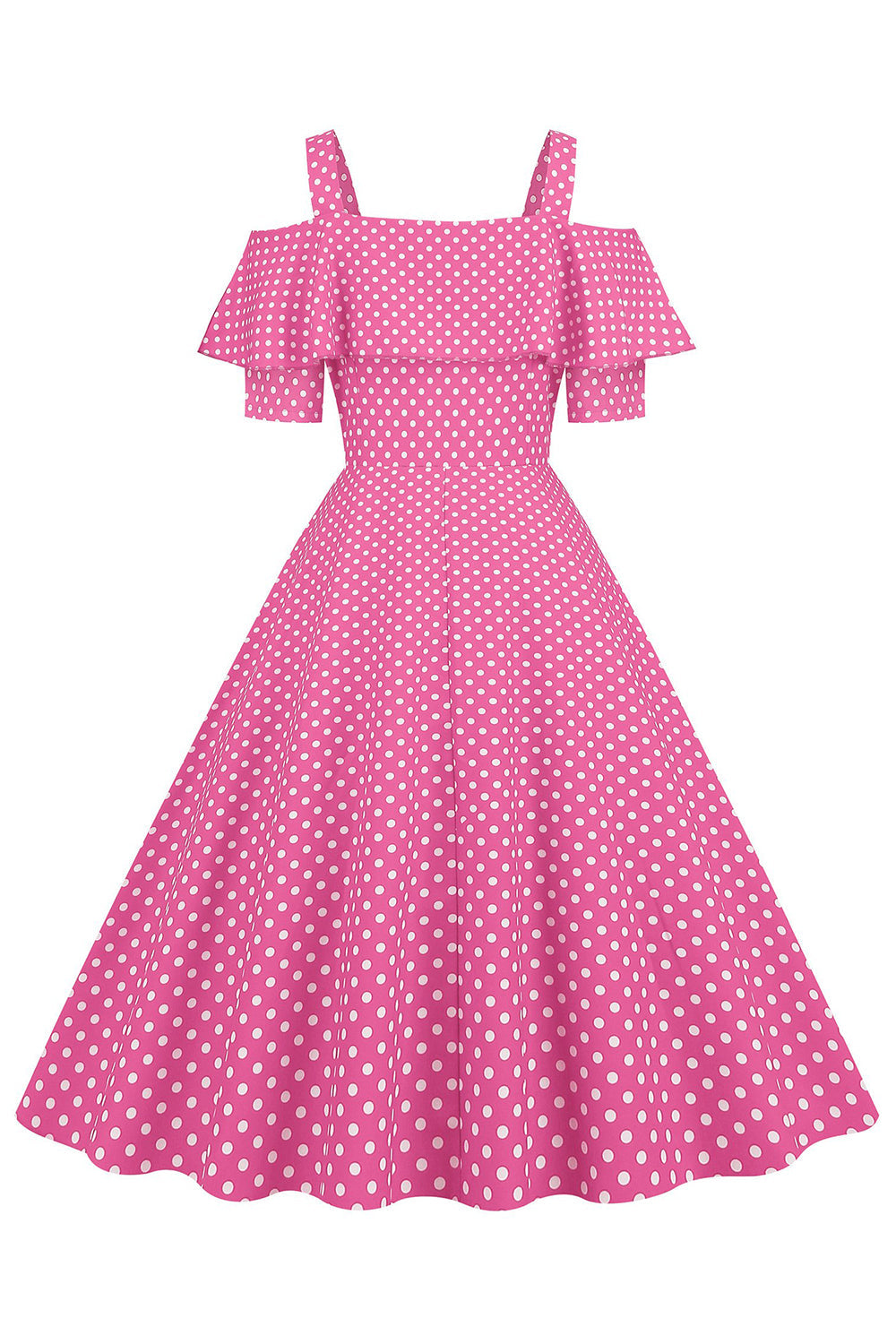 Cold Shoulder Polka Dots Pink 1950s Vestido