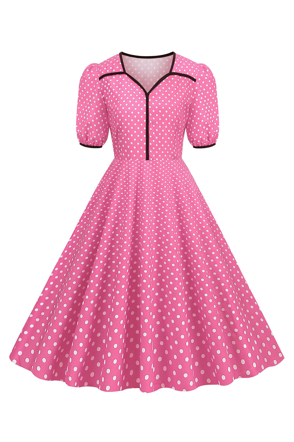 Manga corta rosa Polka Dots Vestido de la década de 1950