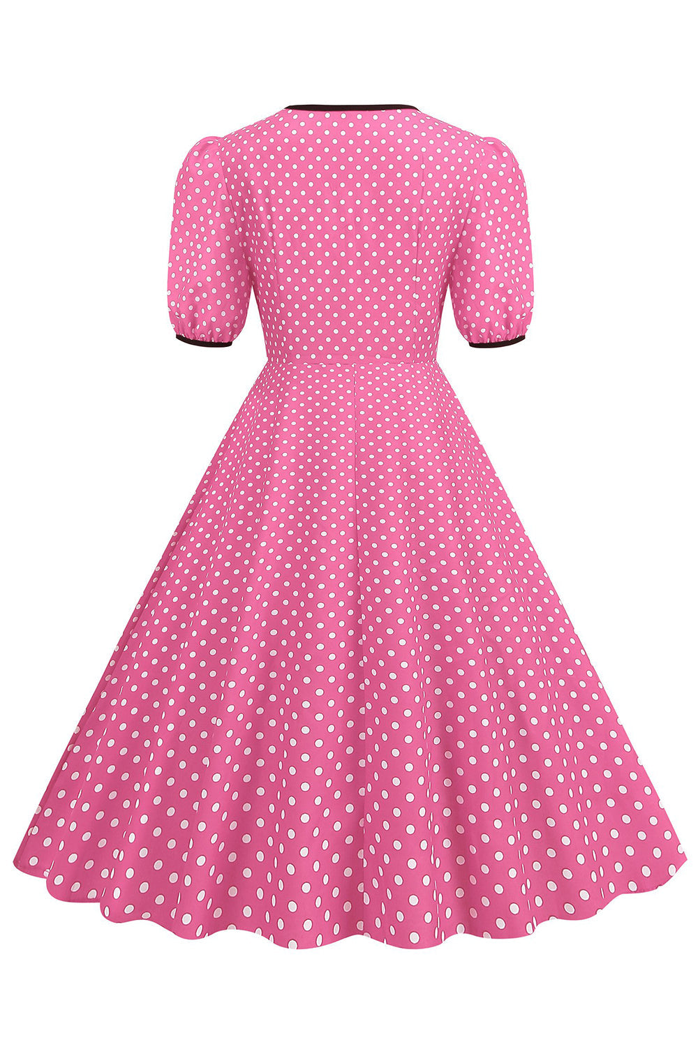 Manga corta rosa Polka Dots Vestido de la década de 1950