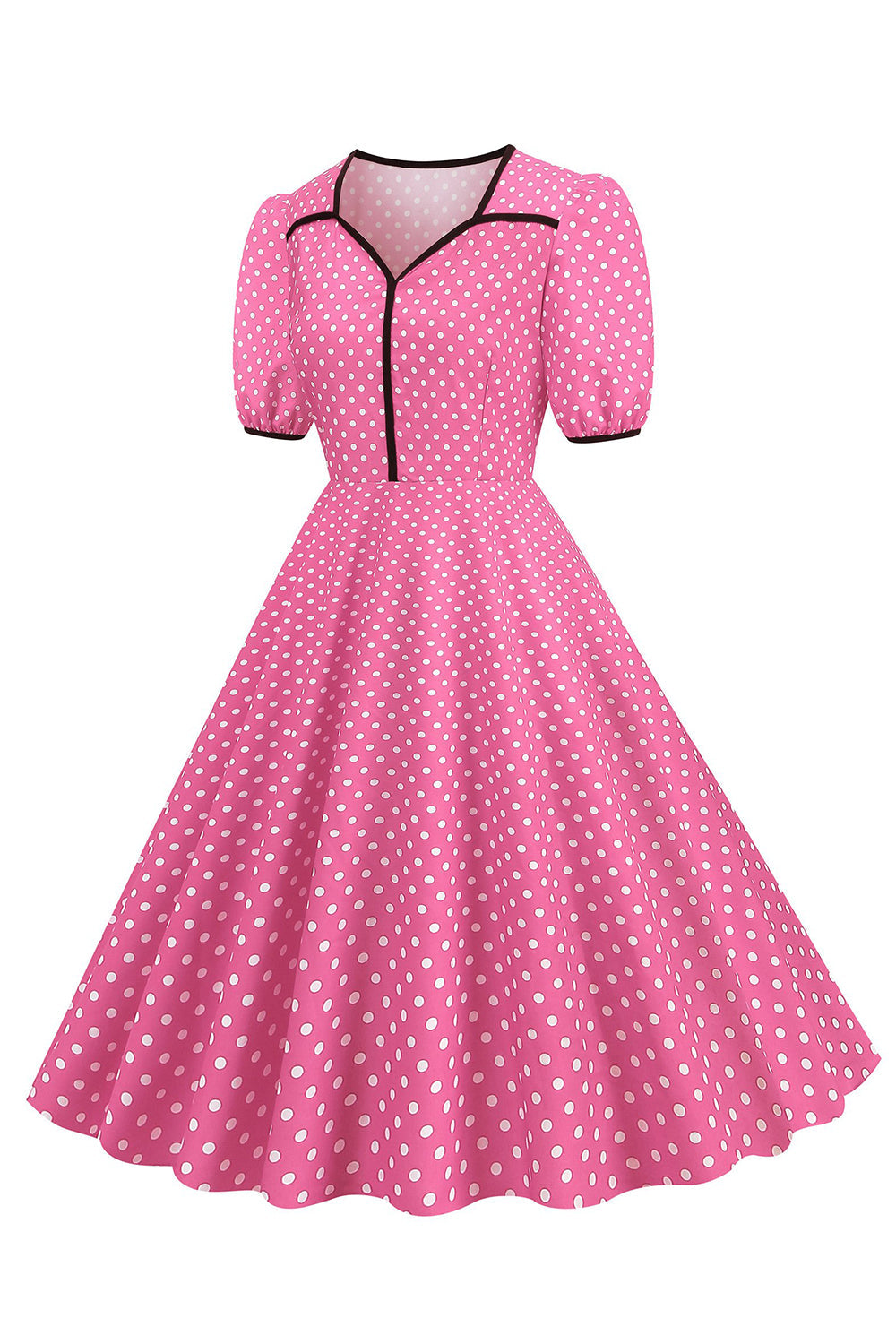 Manga corta rosa Polka Dots Vestido de la década de 1950