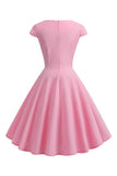 Mangas de gorra rosa Una línea 1950 Vestido
