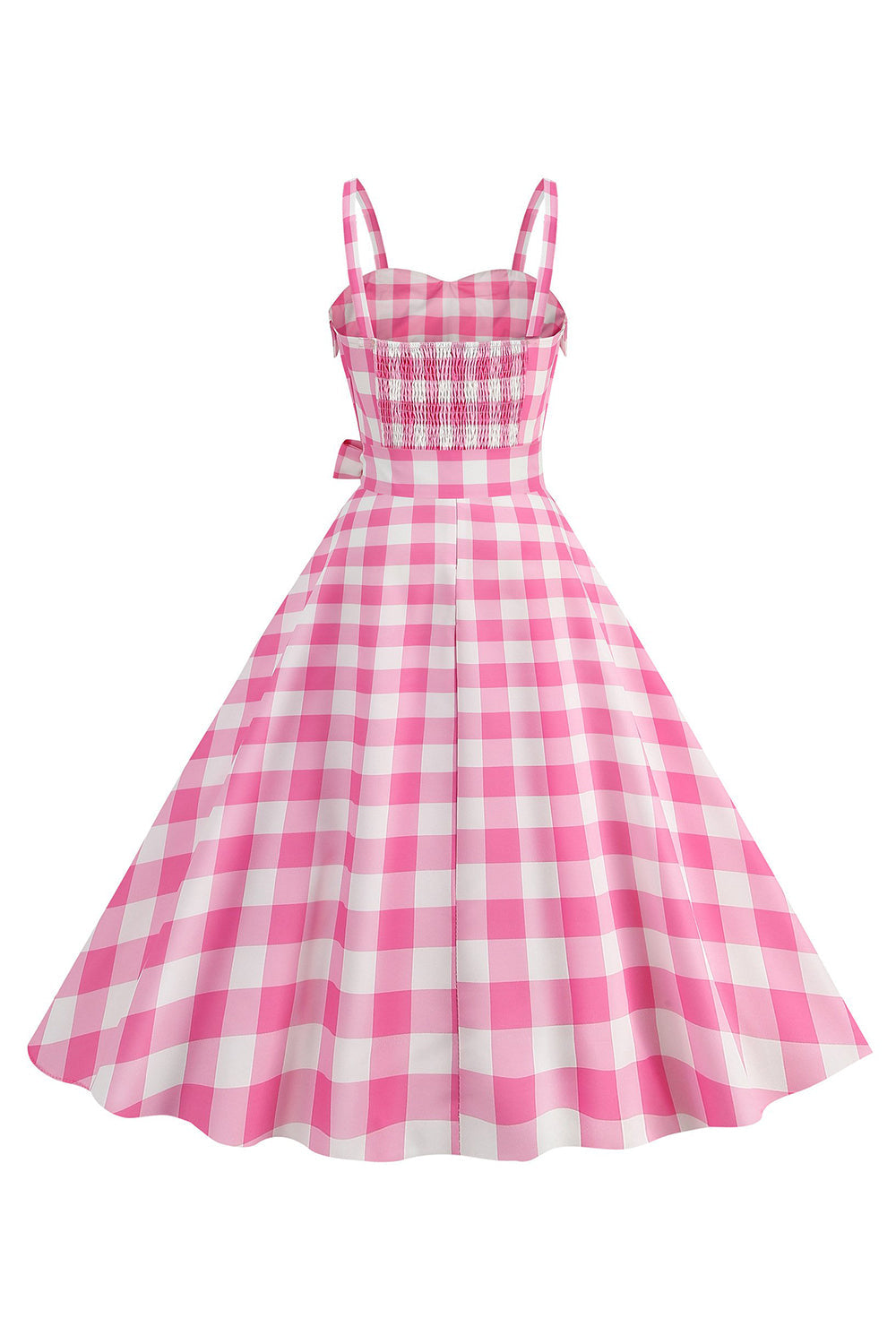 Correas de espagueti rosa a cuadros Una línea 1950 Vestido
