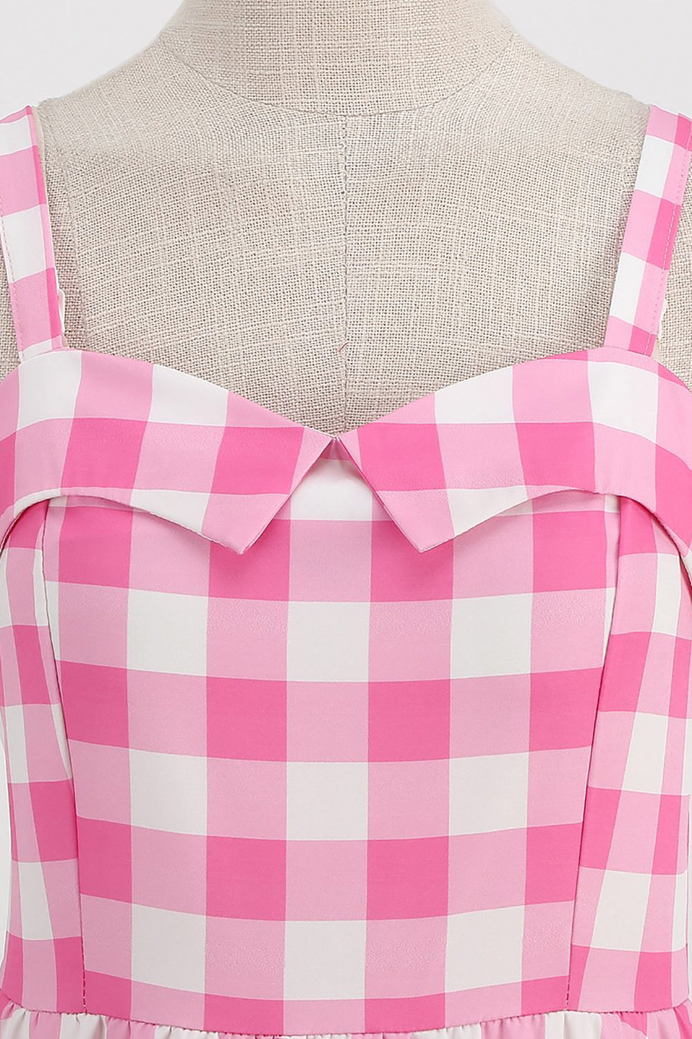 Correas de espagueti rosa a cuadros Una línea 1950 Vestido