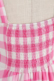 Correas de espagueti rosa a cuadros Una línea 1950 Vestido