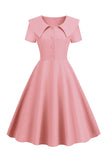 Manga corta rubor Peter Pan vestido vintage con botones