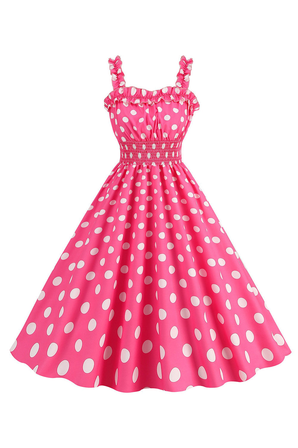 Lunares rosas Una línea de vestido de la década de 1950