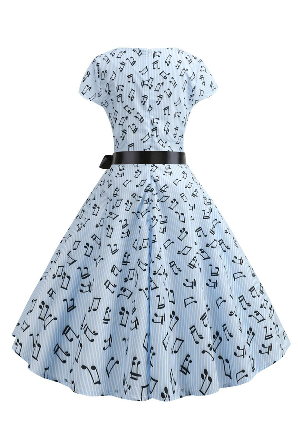 Mangas de gorra estampada azul claro Vestido de la década de 1950
