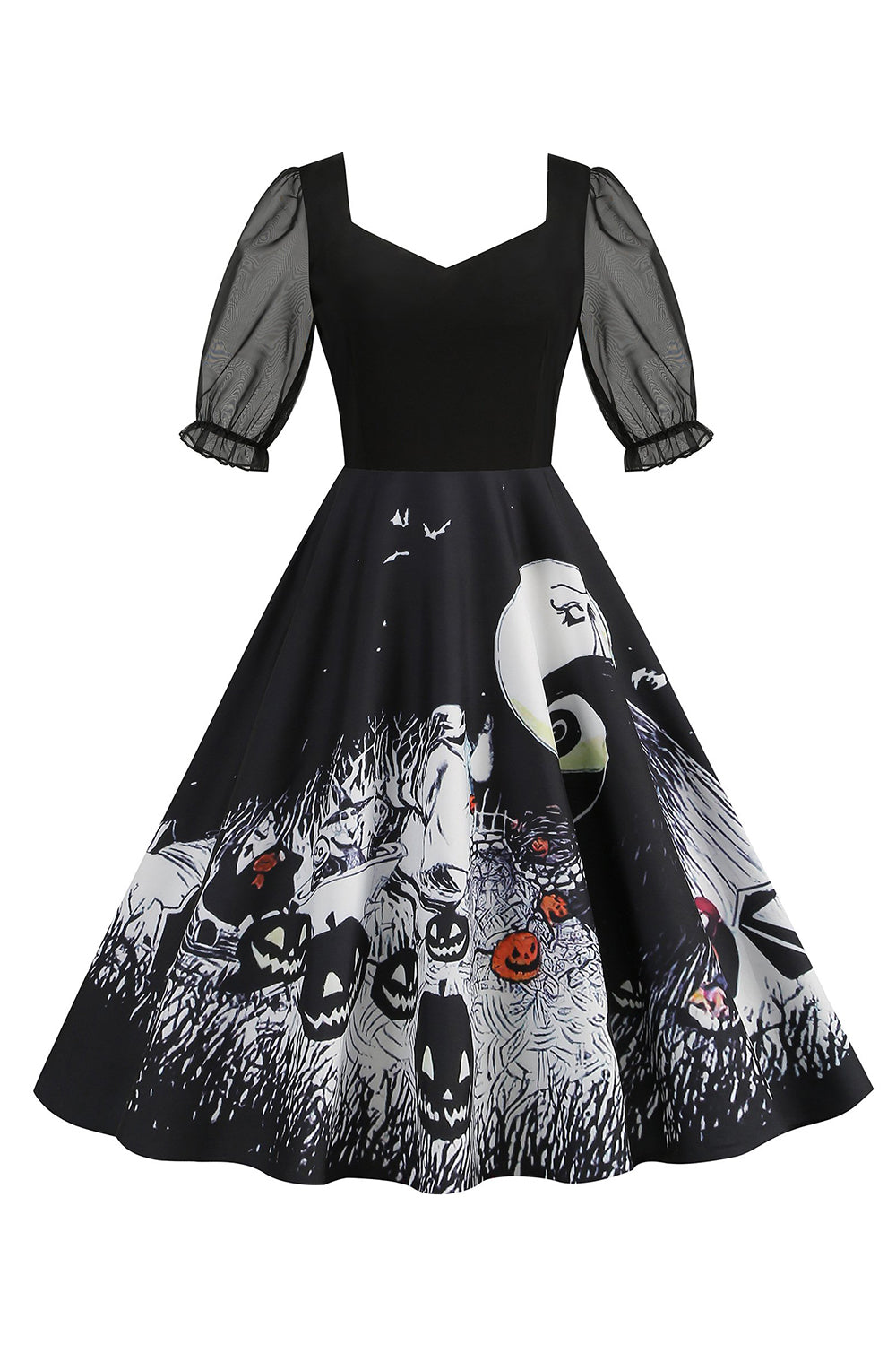 Black A Line Halloween Vestido vintage impreso