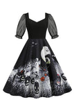Black A Line Halloween Vestido vintage impreso