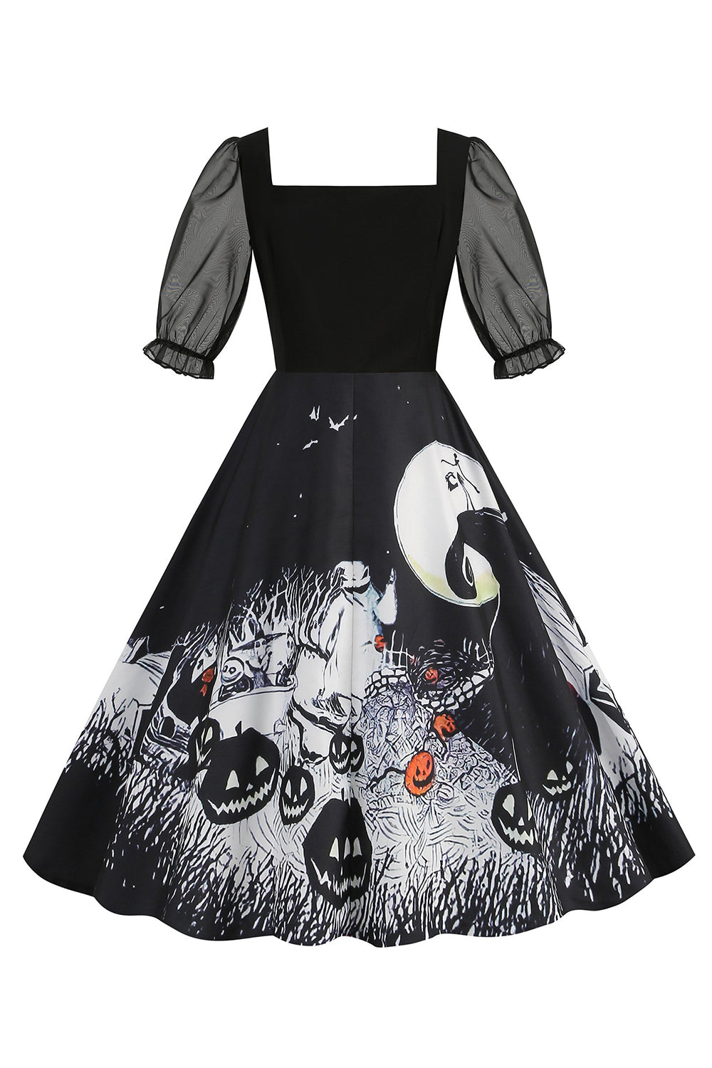 Black A Line Halloween Vestido vintage impreso