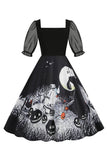 Black A Line Halloween Vestido vintage impreso