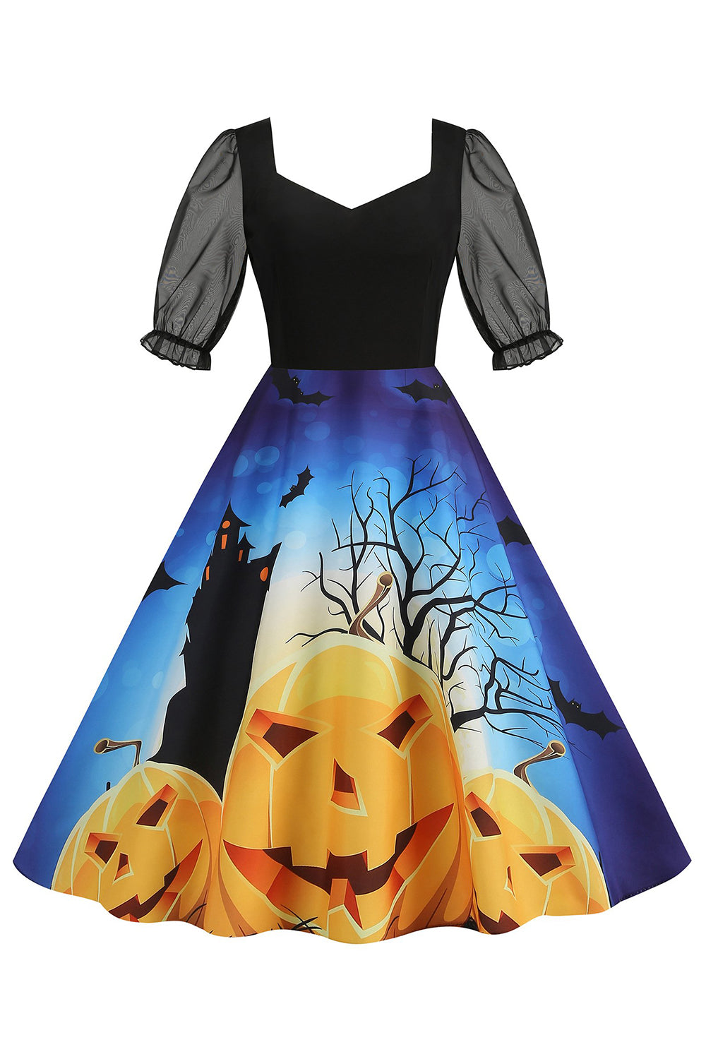 Black A Line Halloween Vestido vintage impreso