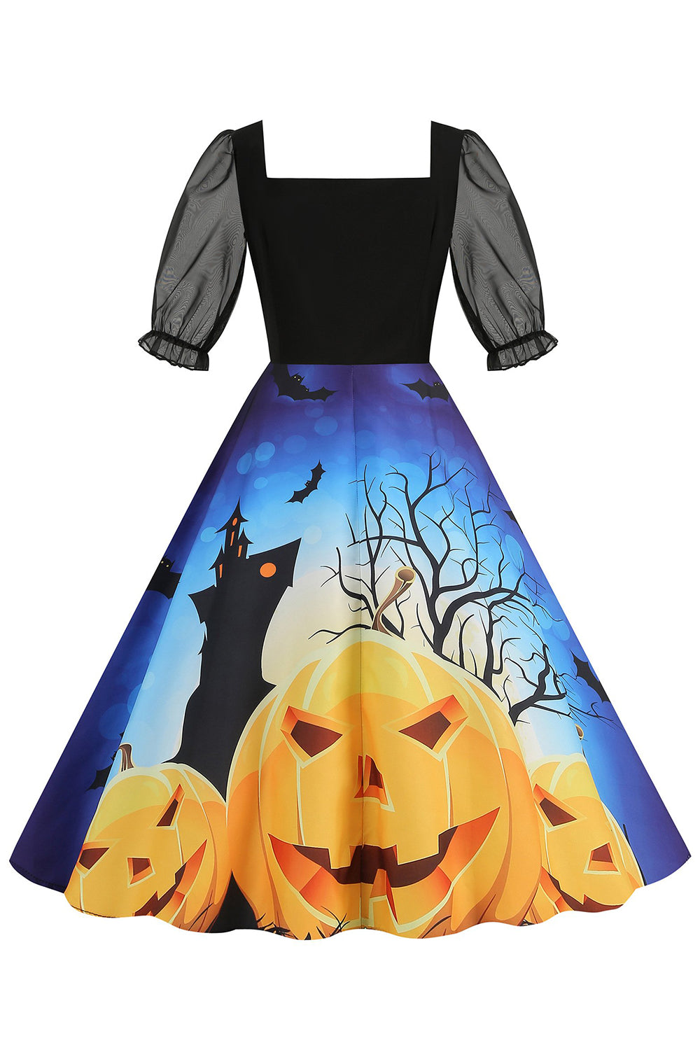 Black A Line Halloween Vestido vintage impreso