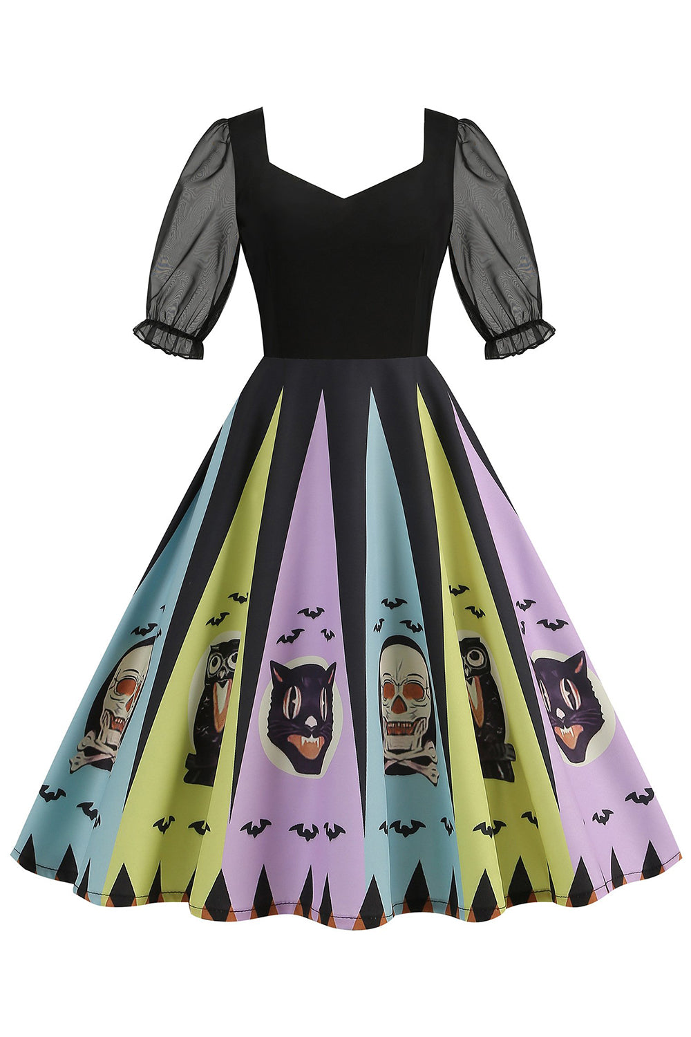 Black A Line Halloween Vestido vintage impreso